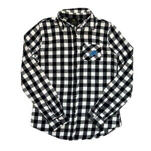 NFL Juniors Detroit Lions Women’s Flannel Shirt Small 3/5 Black White Checkered
